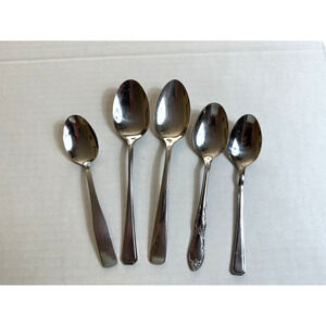 Spoons Assorted Stainless Steel Lot/ set of 5 Different Designs Silver Tea/Table